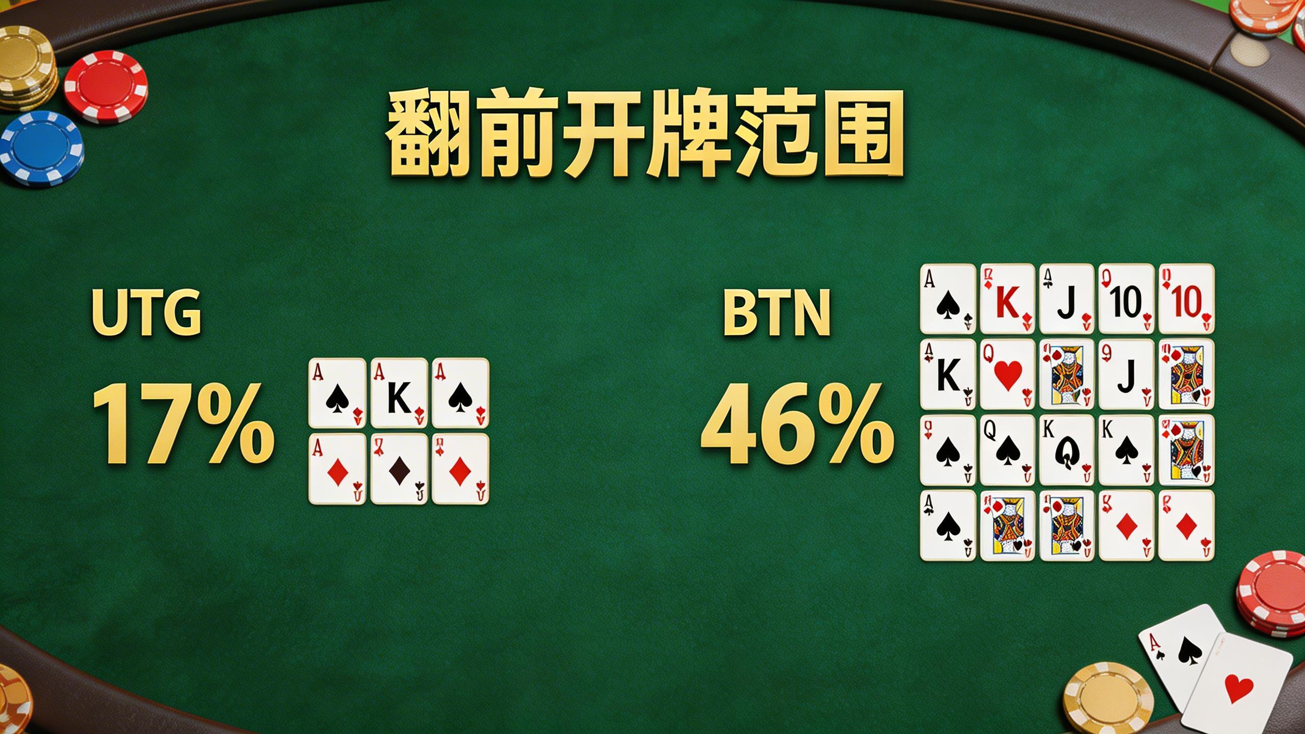 UTG 17% vs BTN 46%：翻前开牌范围的位置差异，GTO数据说话