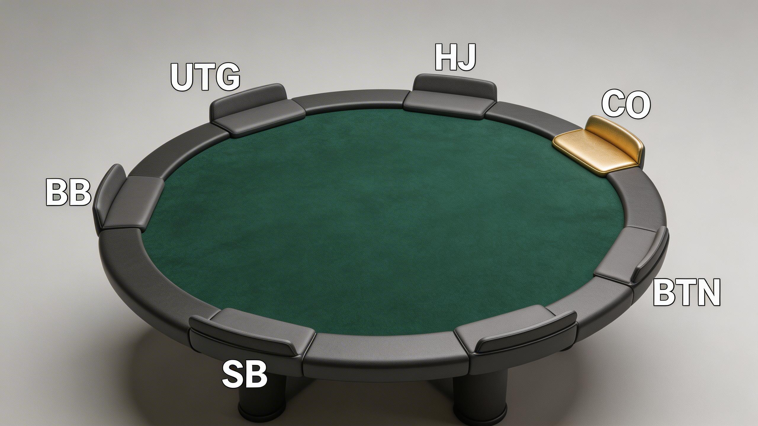 德州扑克6人桌位置示意图，CO位置高亮标出