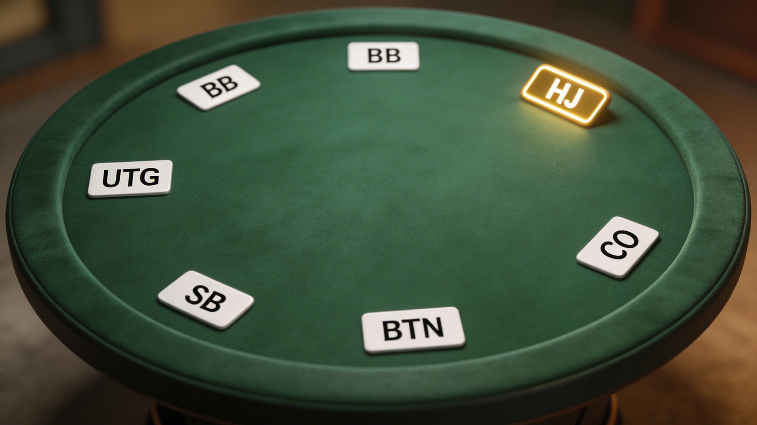 6人桌座位示意图，HJ位置高亮标出