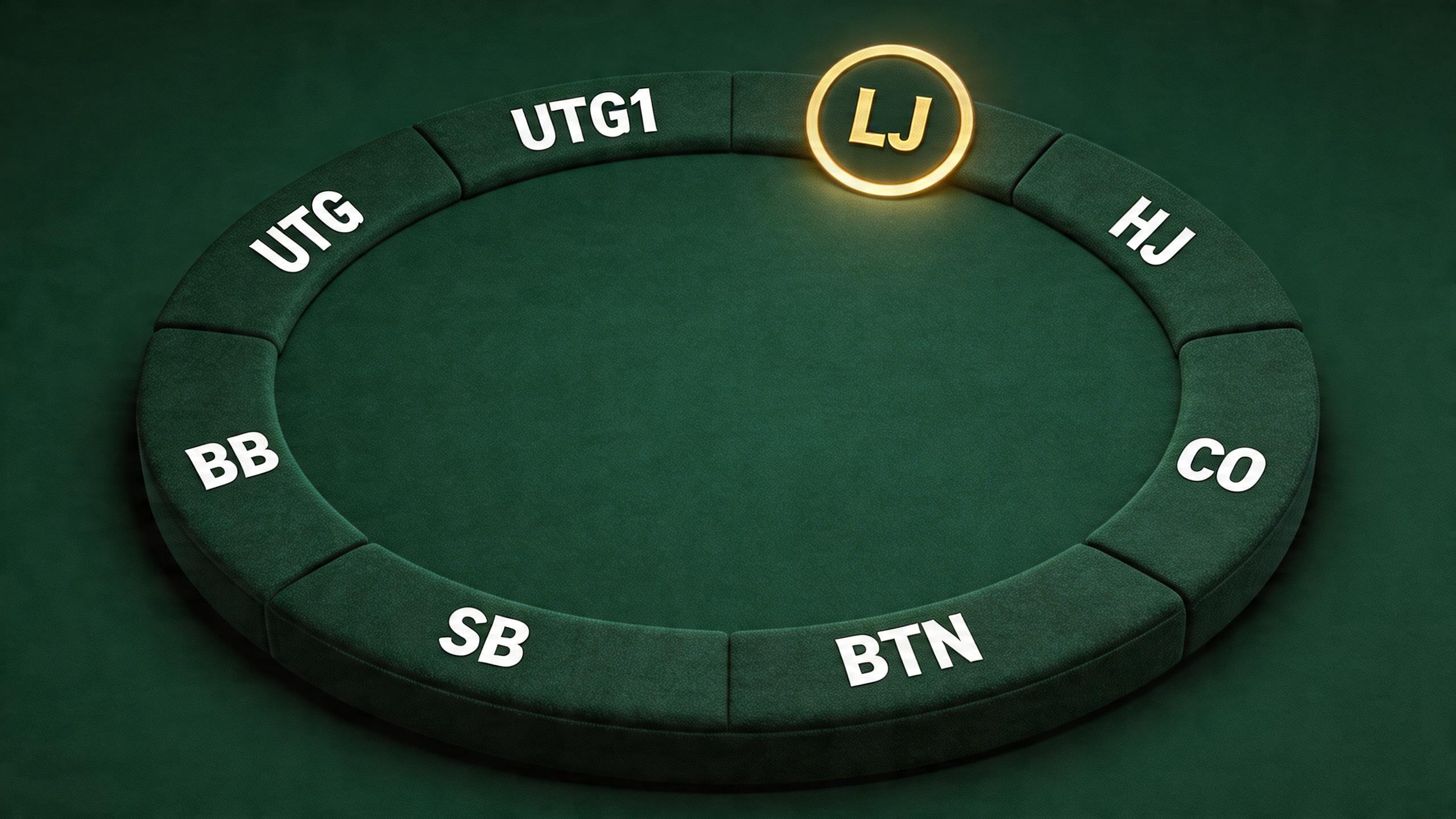 8-Max扑克牌桌位置示意图,LJ位置标注高亮,展示各玩家相对位置关系