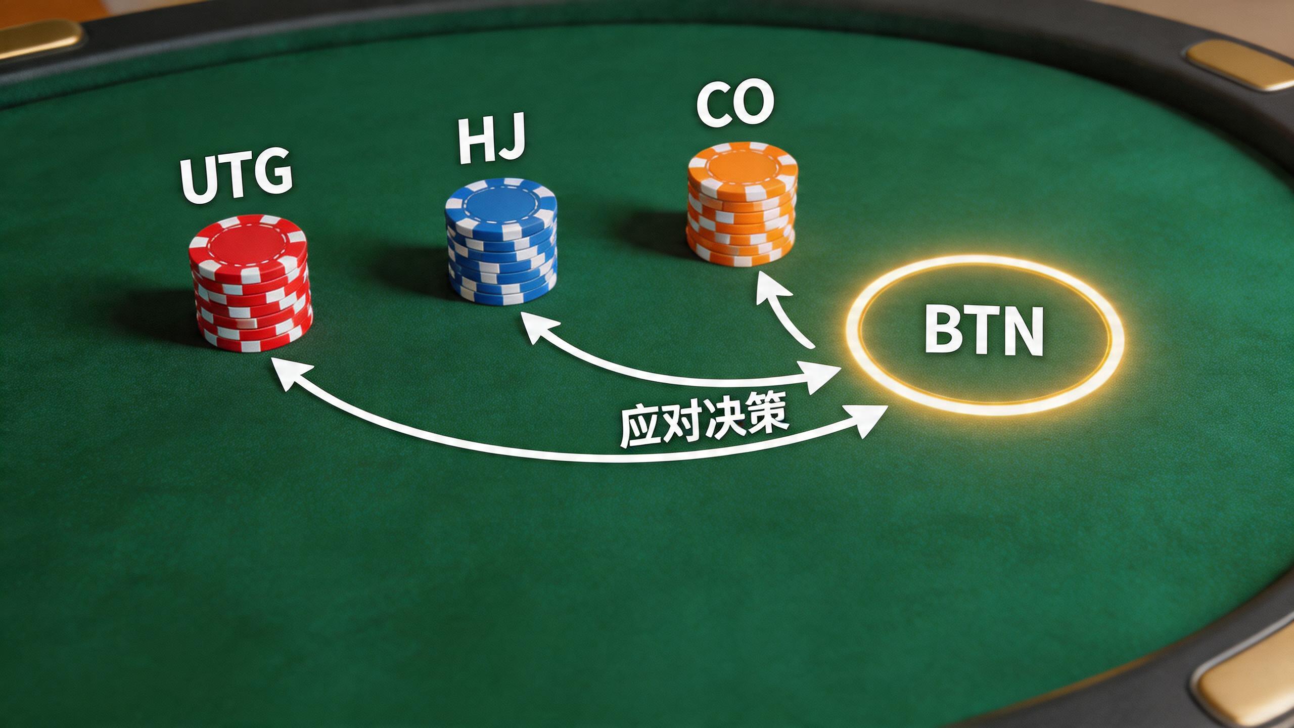 6-Max BTN位置面对不同开牌方的策略示意图