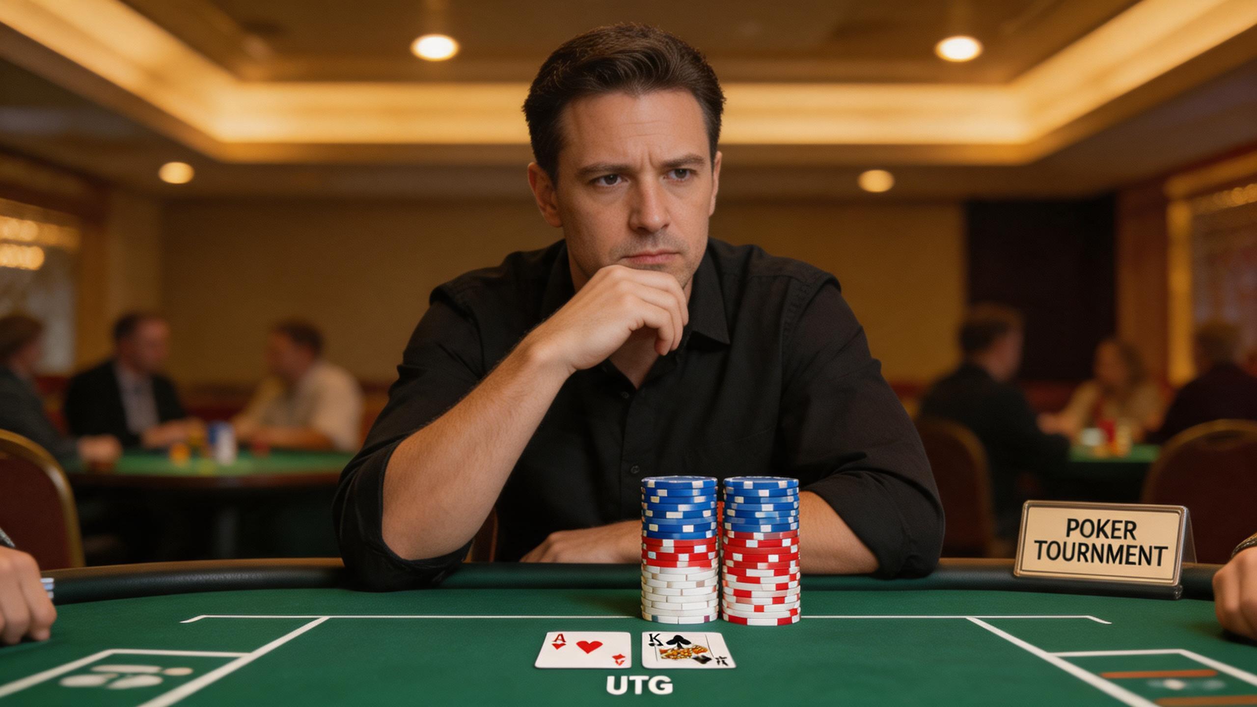 扑克锦标赛筹码堆叠，中等筹码深度的紧张决策时刻