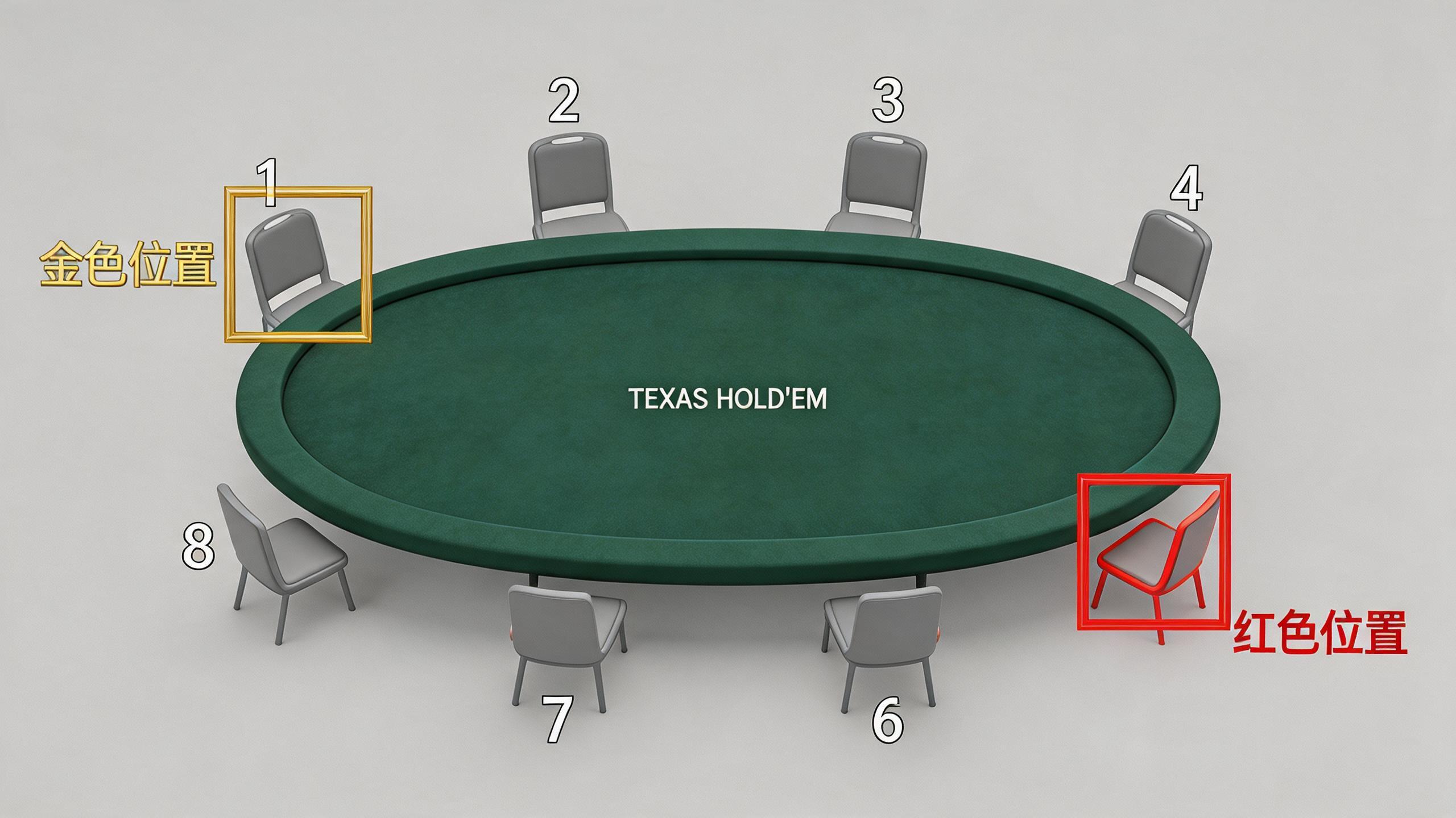 BTN位置在扑克牌桌示意图，突出显示BTN与BB之间的对抗关系