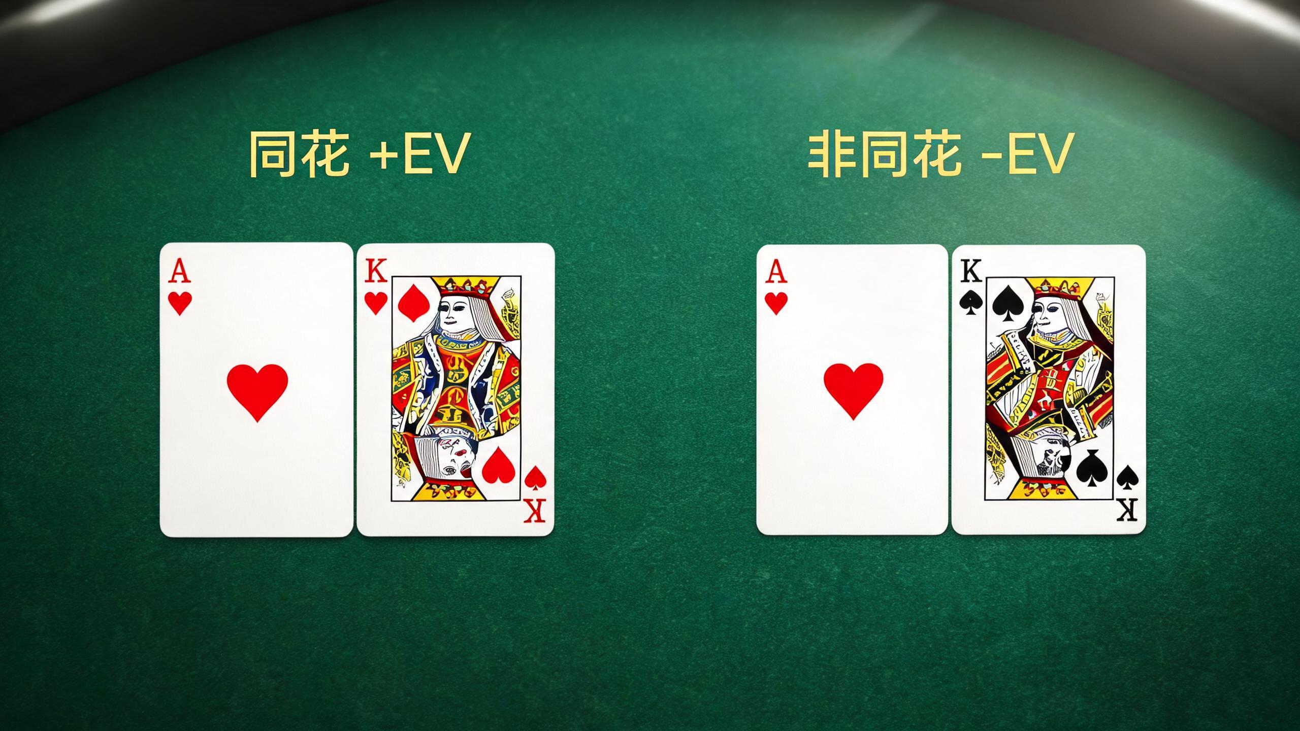 A5同花与非同花手牌对比,红色与黑色扑克牌