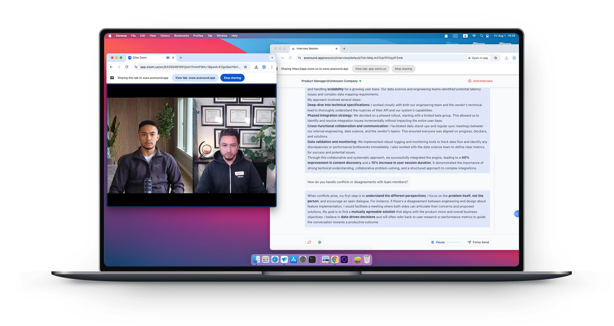 AceRound desktop copilot beside a live video interview