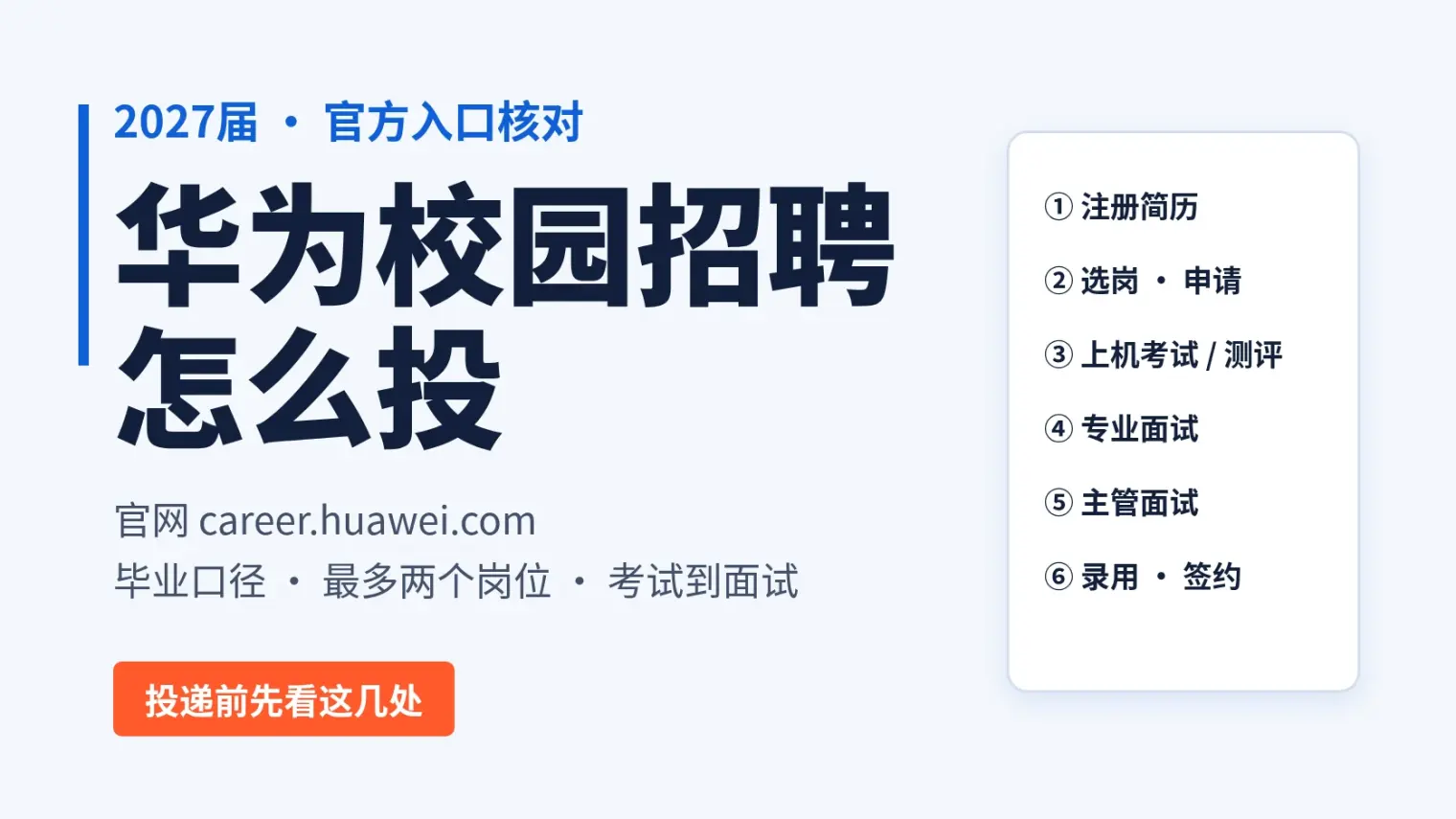 华为校园招聘怎么投:2027届官网入口、毕业时间口径和机考到主管面的流程核对