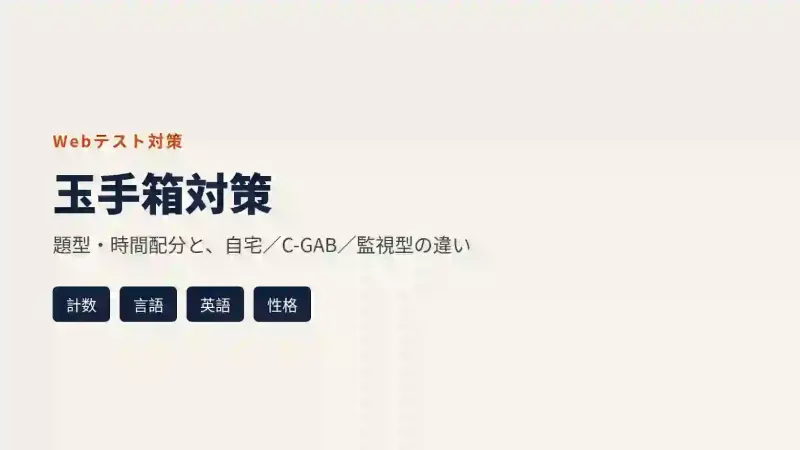 玉手箱対策:題型ごとの時間配分と、自宅受検・テストセンター・監視型の違い